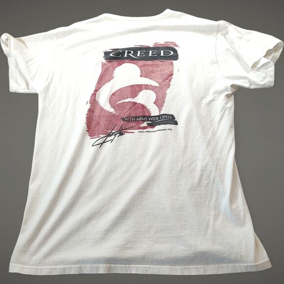Vintage 90s Hard Rock Cafe CREED Shirt White Signature Series XVII L XL Thrashed - Picture 1 of 9
